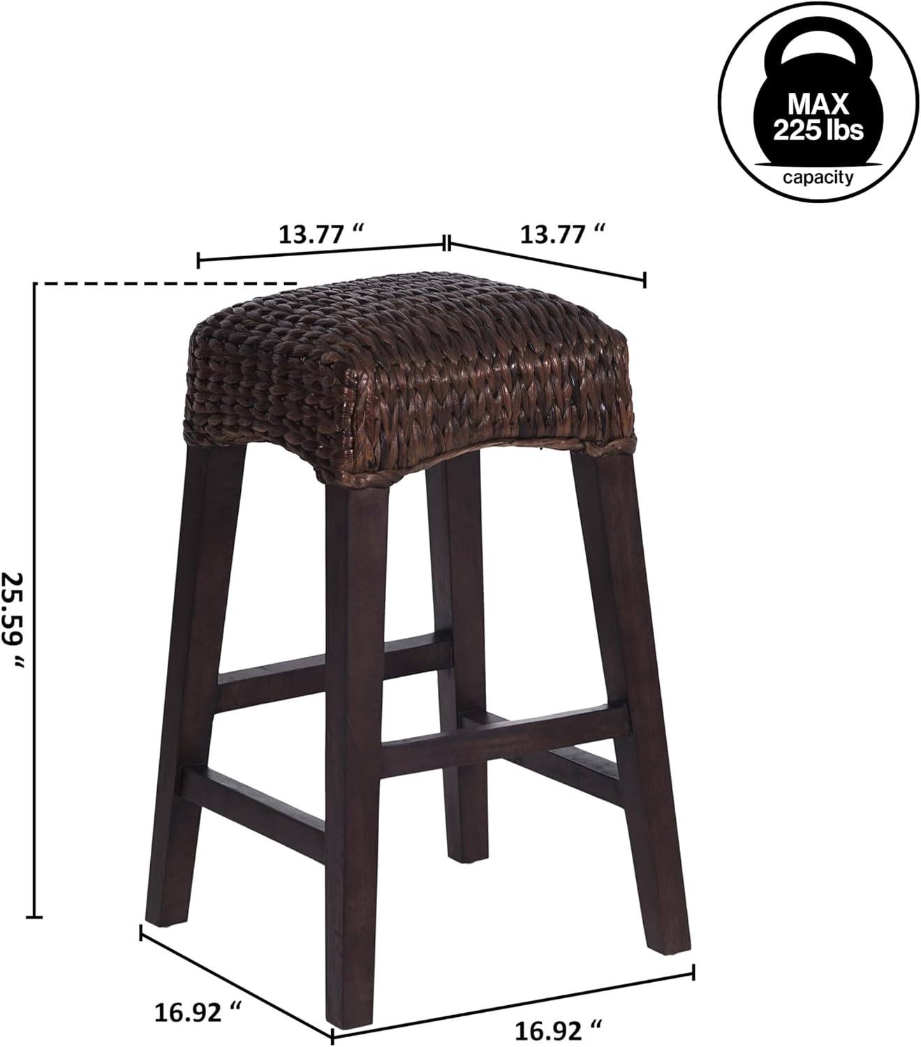 JONATHAN Y Maui Coastal Woven Water Hyacinth Counter Stool, Mango Wood Frame, 26' Backless Counter Stool for Kitchen Island with Integrated Footrest, Fully Assembled, Coastal, Dark Brown CSL1101C