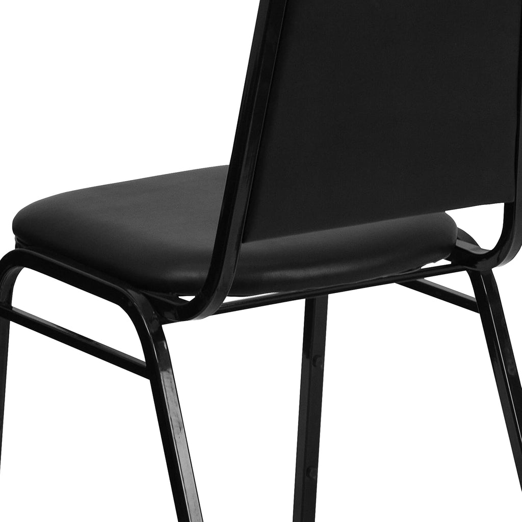 Flash Furniture Hercules Set of 4 Trapezoidal Vinyl Stacking Chairs, Commercial Stackable Chairs with Padded Seats and Backs, Black
