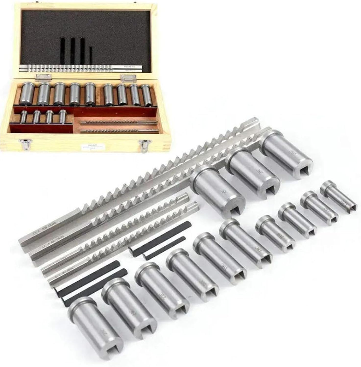 22 Pcs Keyway Broach Set Metric Size Keyway Broach Kit Keyway Broach Cutter Bushing Shim Set Industrial Metal Working Tool W/4 Broache 13 Collared Bushing 5 Gaskets
