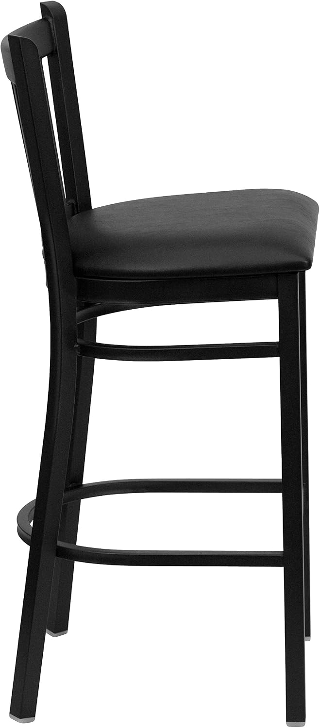 Flash Furniture 2 Pack HERCULES Series Black Vertical Back Metal Restaurant Barstool - Black Vinyl Seat