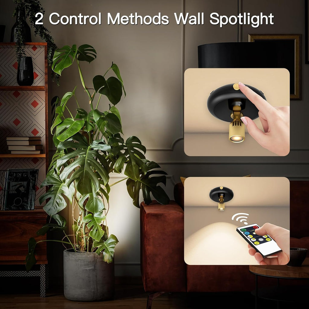 Indoor Plant Spotlight Battery Operated,Picture Light with Remote,Wall Painting Uplight,Wireless Dimmable Timer,Spot Light for Plants Trees Pictures Dis Painting Art e Gallery Portrait