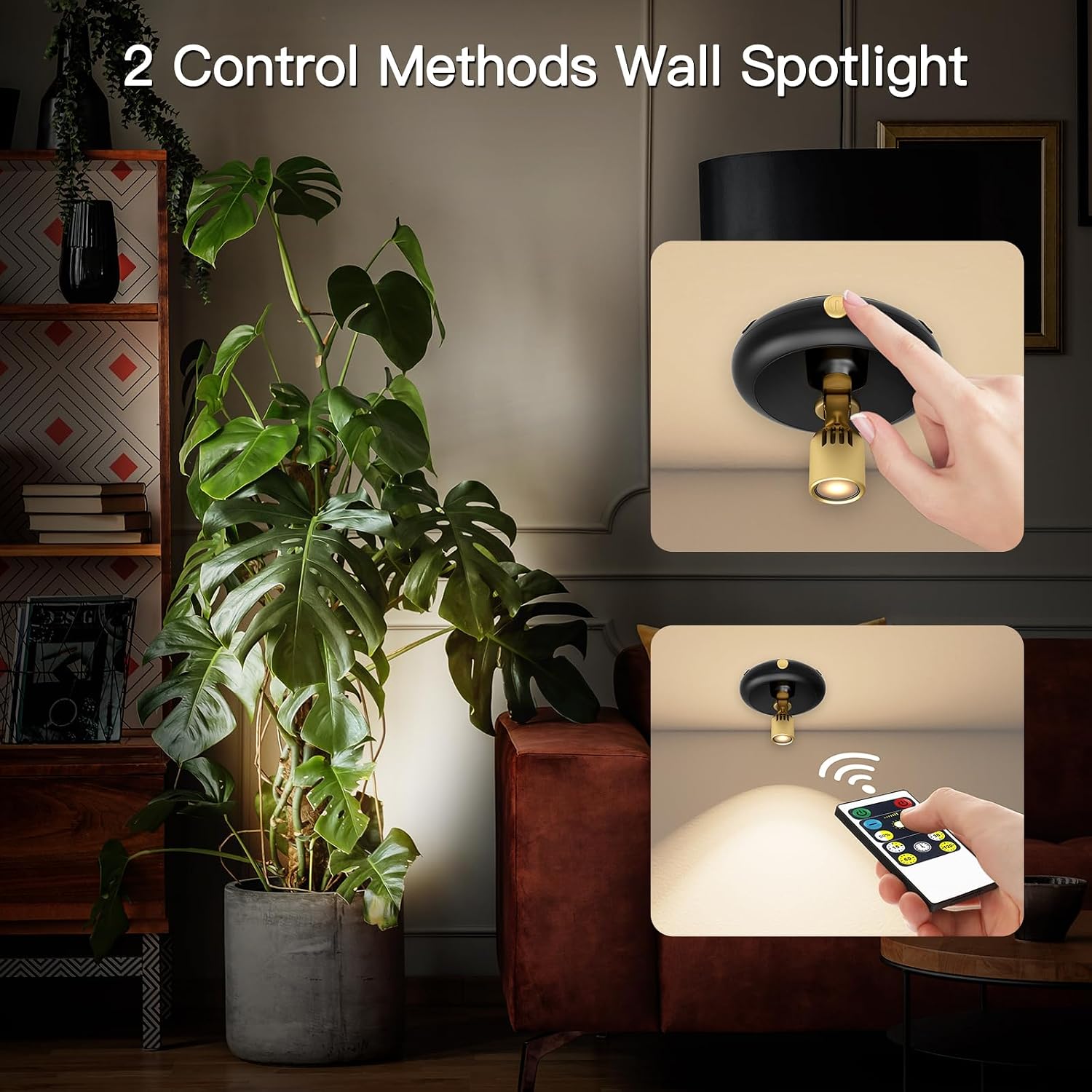 Indoor Plant Spotlight Battery Operated,Picture Light with Remote,Wall Painting Uplight,Wireless Dimmable Timer,Spot Light for Plants Trees Pictures Dis Painting Art e Gallery Portrait