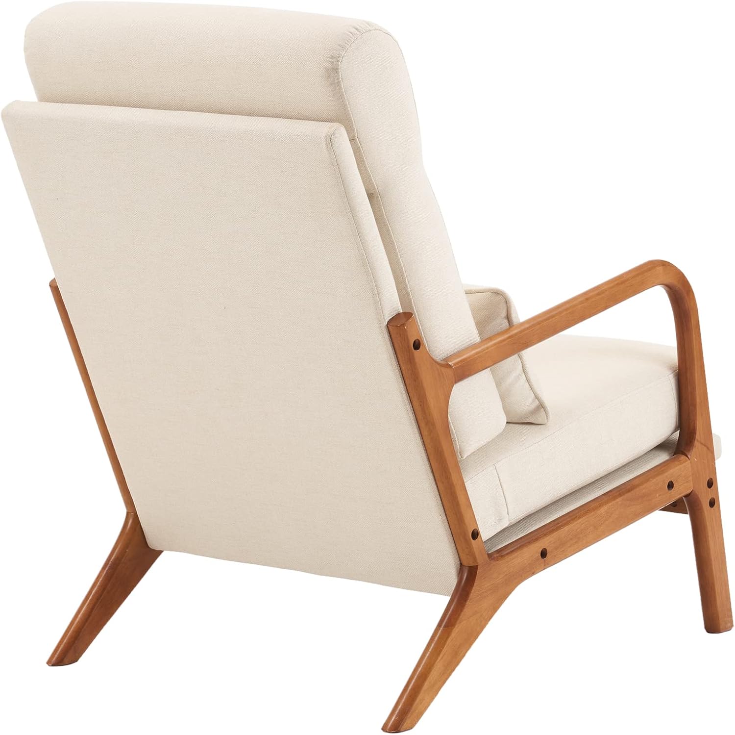 Karl home Accent Chair Mid-Century Modern Chair with Pillow High Back Line Fabric Upholstered Lounge Arm Chair with Solid Wood Frame & Soft Cushion for Living Room, Bedroom, Balcony, Beige