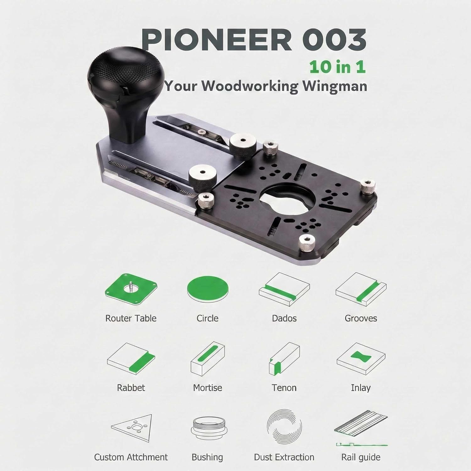 USSA 10-in-1 Trim Router Jig for Circle Cutting, Edge Guide, Mortise/Rabbet & Trimming, Multi-Function Router Base