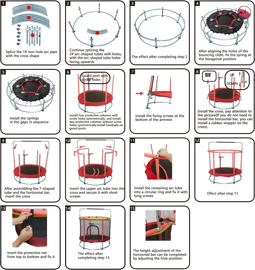Trampoline for Kids, Adjustable Baby Toddler Trampoline with Basketball Hoop, Round Bottom Indoor Outdoor Toddler with Enclosure