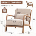 ANJ Mid Century Modern Accent Chairs Set of 2, Single Fabric Lounge Reading Armchair with Solid Wood Frame, Easy Assembly Arm Chairs for Living Room Beige 2