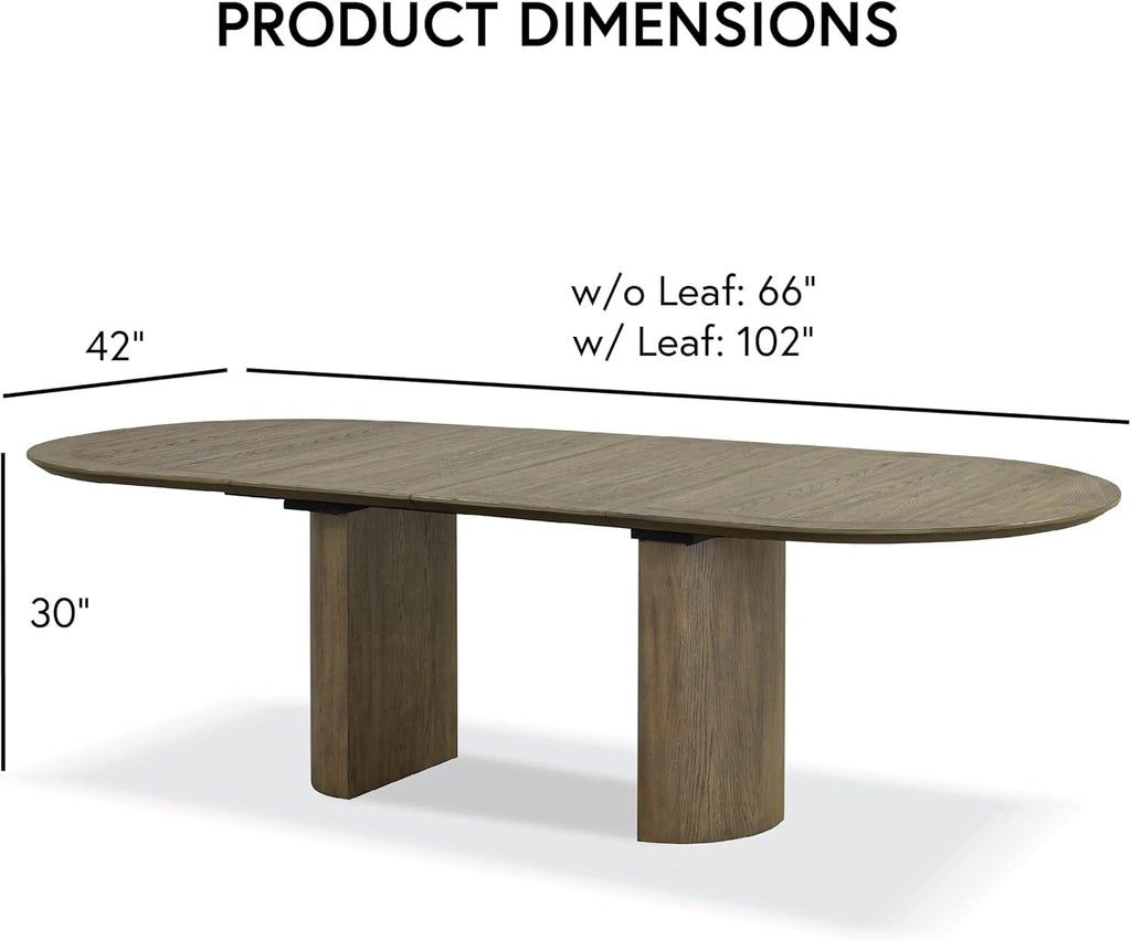 Furniture of America Vrusales Wooden 66 to 102-inch Extendable Oval Dining Table with Plinth Base, Seat up to 8 for Home Kitchen, Dinettes, Oak