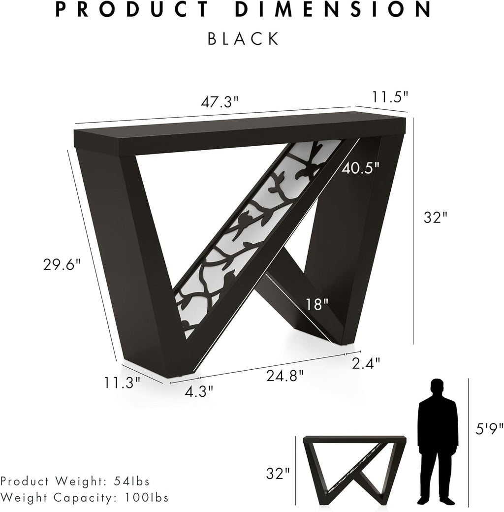 Homes: Inside + Out Naomi Modern Decorative Accent LED Console Table with W-Shaped Legs and Remote, Wood Entryway Furniture for Living Room, Hallway, Entrance, Small Spaces, Black