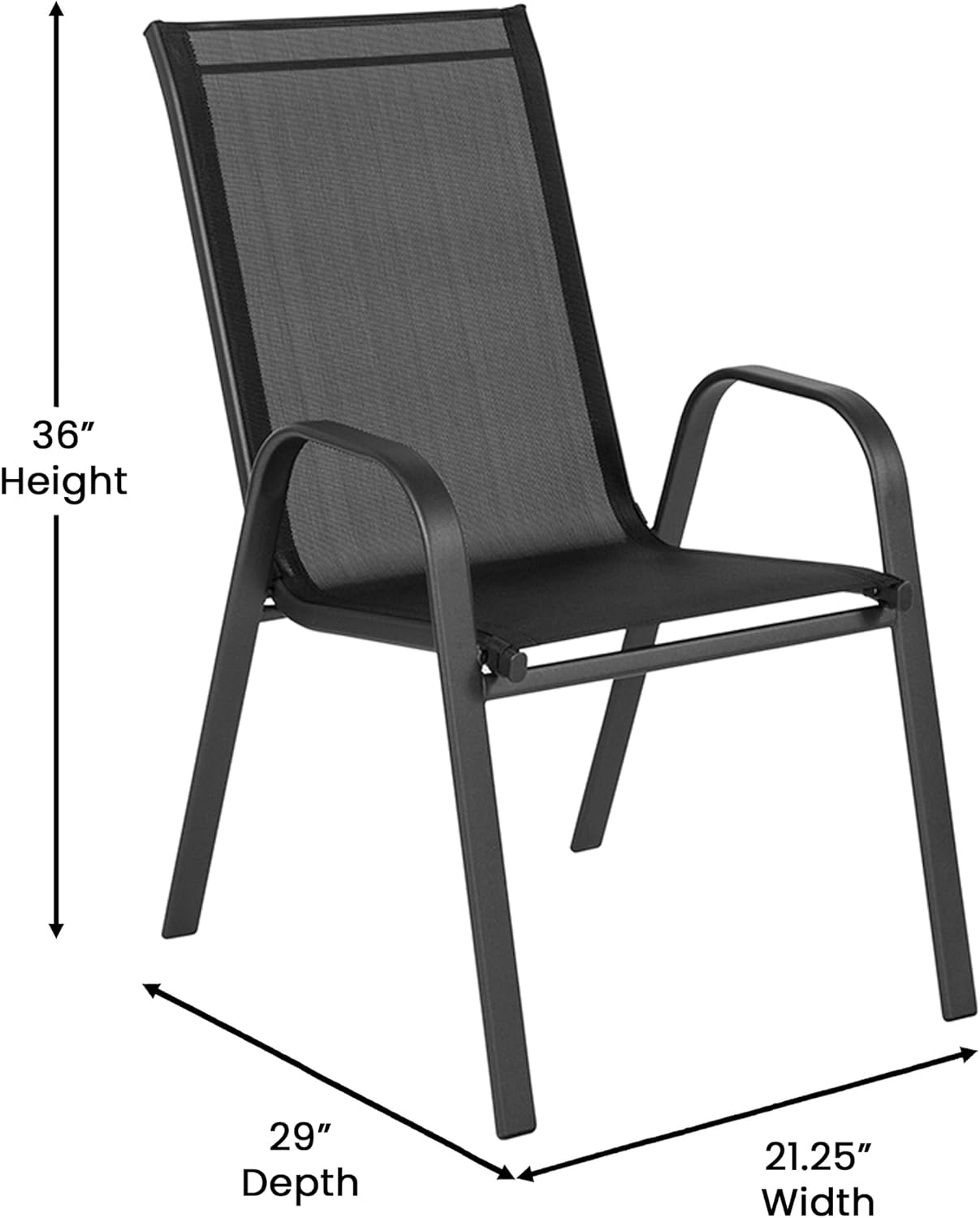 Flash Furniture Brazos Commercial Outdoor Dining Set, 60' Tempered Glass Patio Table with Umbrella Hole, 6 Stack Chairs with Flex Comfort Seats and Backs, Black/Black