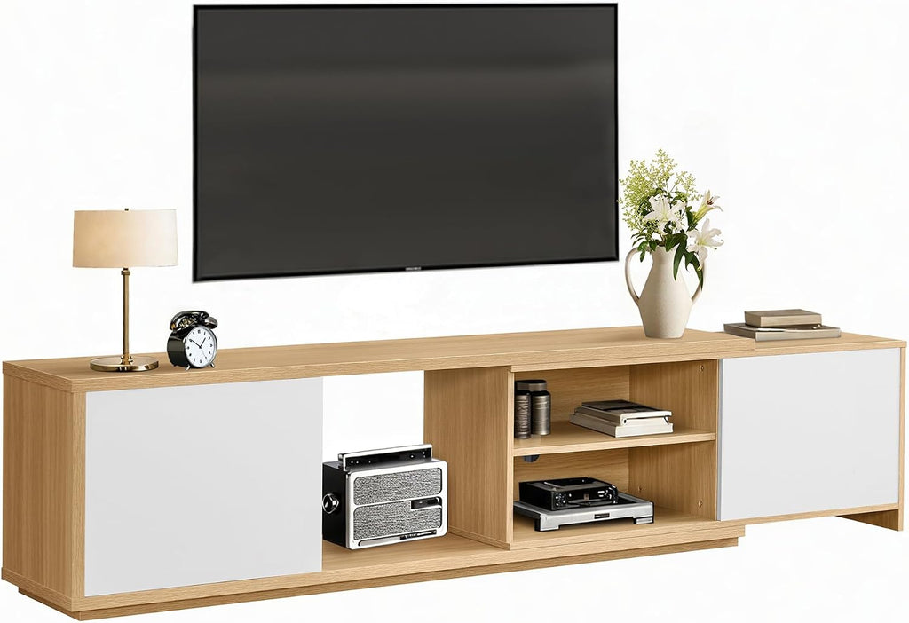KISLOT Extendable TV Stand for TVs up to 90',Modern Entertainment Center with Adjustable Shelf,Television Stand with 2 Storage Cabinets,Wooden TV Media Console for Living Room Bedroom Natural Oak