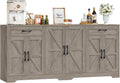 BOTLOG 71' Large Sideboard Buffet Cabinet with Storage, Farmhouse Kitchen Buffet Cabinet with Adjustable Shelves and 6 Barn Doors, Wood Coffee Wine Bar Console Table, White, Ash Grey (Ash Grey)