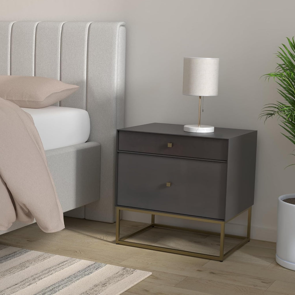 SAFAVIEH Couture Home Collection Adelyn Black & Gold 2-Drawer Nightstand, Fully Assembled (SFV7209B)