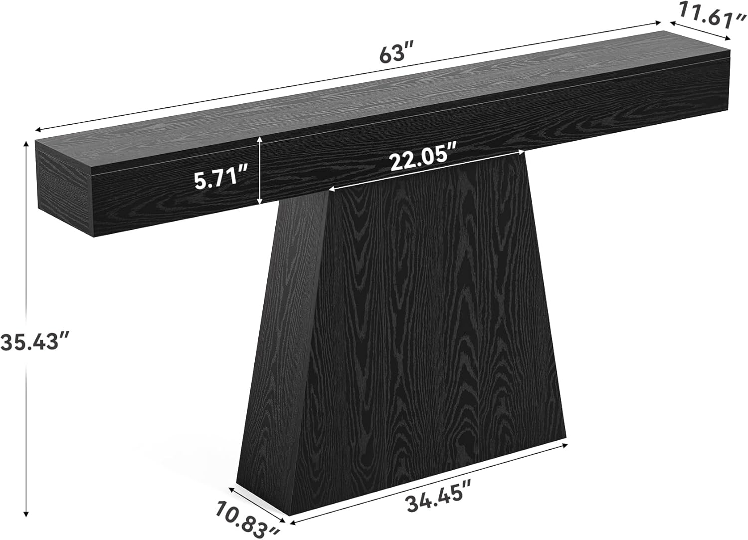 LITTLE TREE 63' Entryway Table, Modern Black Wooden Console Table with Trapezoidal Base for Living Room, Entrance, Hallway, Foyer, Behind the Couch