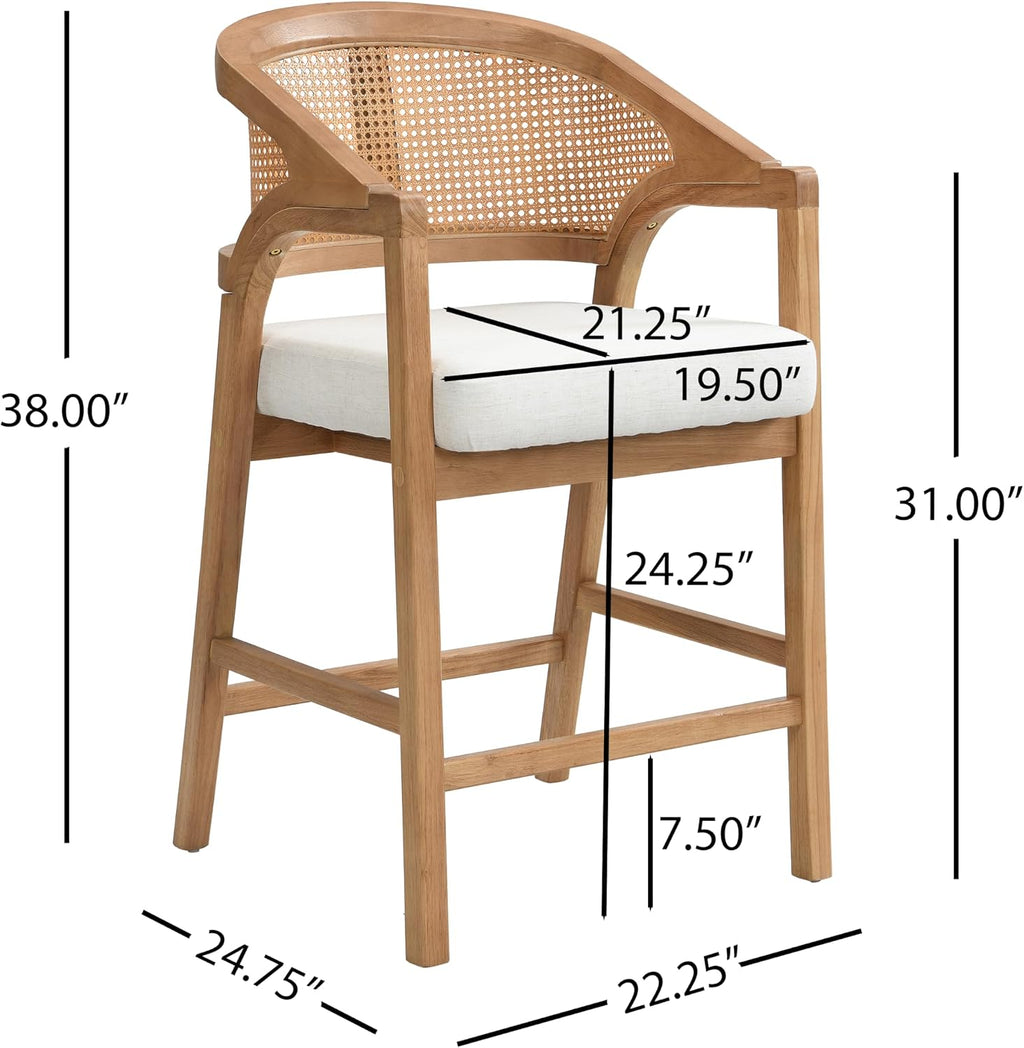Christopher Knight Home Set of 2 Morley Wooden Counter Height Bar Stool, Kitchen Island Barstool with footrest, Curved Backrest Dining Chair, Soft Removable Cushions, Beige+Natural