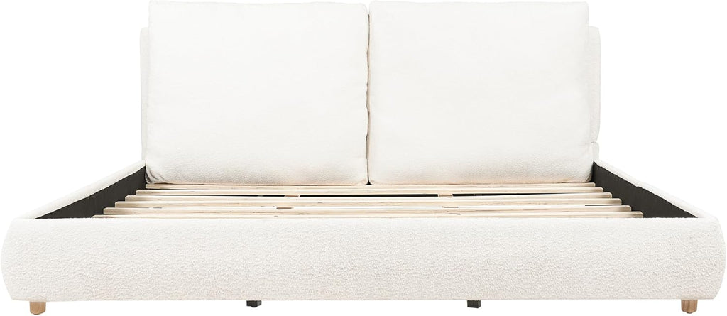 Christopher Knight Home Hazil Boucle California King Size Bed Frame with Headboard, Modern California King Bed Frame and Headboard, Wooden Slat Support, No Box Spring Needed, Easy Assembly, White