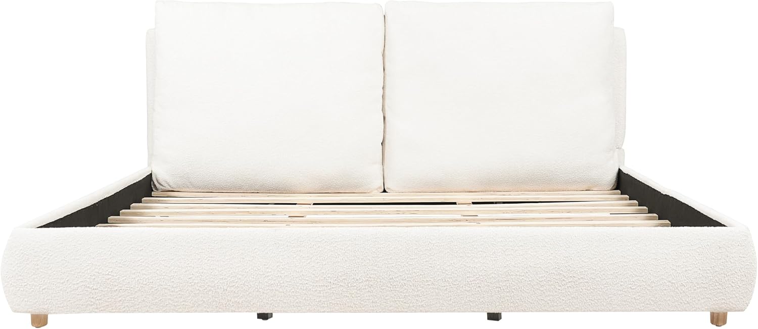 Christopher Knight Home Hazil Boucle California King Size Bed Frame with Headboard, Modern California King Bed Frame and Headboard, Wooden Slat Support, No Box Spring Needed, Easy Assembly, White