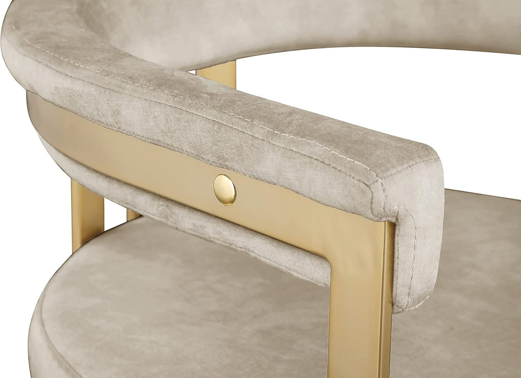 Meridian Furniture 596Stone-C Marcello Collection Modern | Contemporary Velvet Upholstered Counter Height Stool with Brushed Brass Iron Frame, 22.5' W x 20' D x 35.5' H, Stone, Set of 2