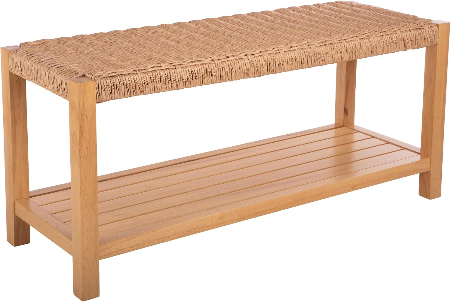 Alaterre Furniture Newport 40 Inch Solid Wood Entryway Bench - Modern Farmhouse Indoor Decorative Bench with Handcrafted Woven Rope Seat - Furniture for Entryway, Dining Room, or Kitchen (Light)
