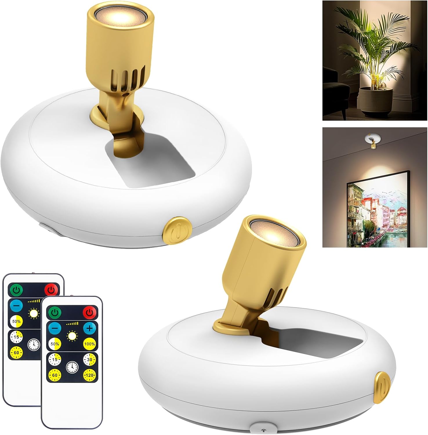 Indoor Plant Spotlight Battery Operated,Picture Light with Remote,Wall Painting Uplight,Wireless Dimmable Timer,Spot Light for Plants Trees Pictures Dis Painting Art e Gallery Portrait
