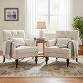 HUIMO Tufted Club Chair Set of 2 with Lumbar Pillow,Accent Chair Upholstered Button Armchair, Linen Fabric Sofa Chairs for Bedroom, Living Room, Mid Century Modern Reading Chair,Beige