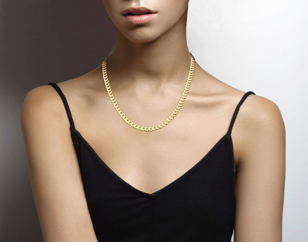 Miabella Italian 18K Gold Plated 925 Sterling Silver 7mm Cuban Link Curb Chain Necklace for Men Women, Made in Italy