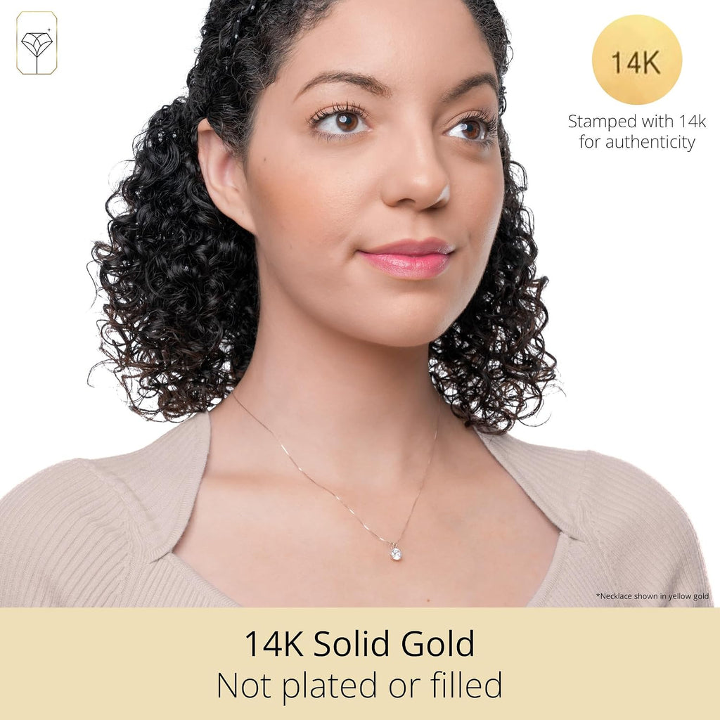 MAX + STONE 14k Gold 8mm Round Solitaire Cubic Zirconia Pendant Necklace for Women with 18 Inch Box Chain
