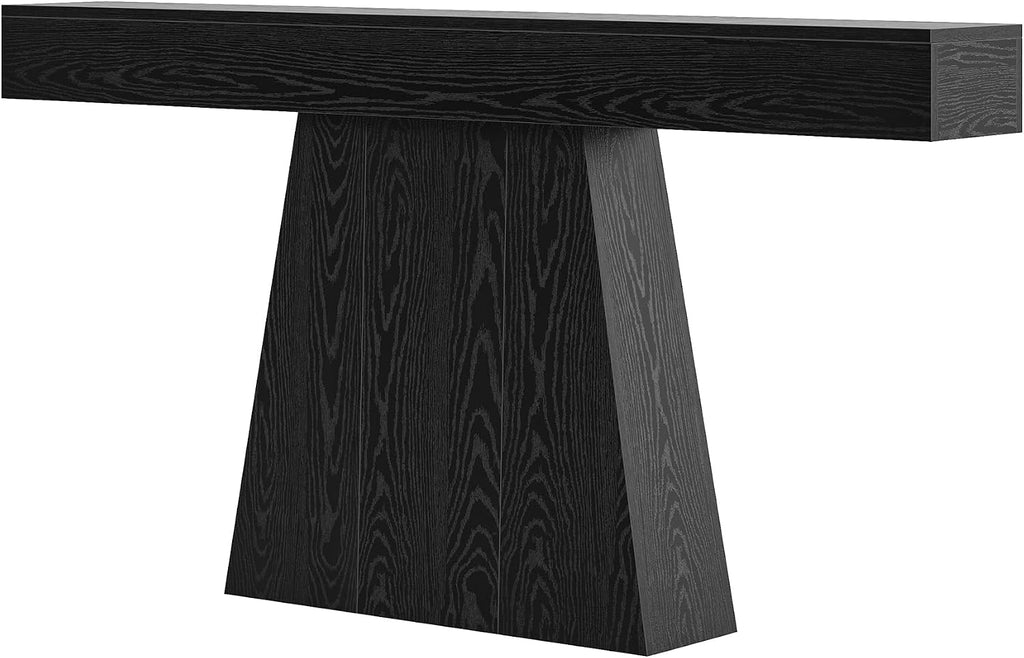 LITTLE TREE 63' Entryway Table, Modern Black Wooden Console Table with Trapezoidal Base for Living Room, Entrance, Hallway, Foyer, Behind the Couch