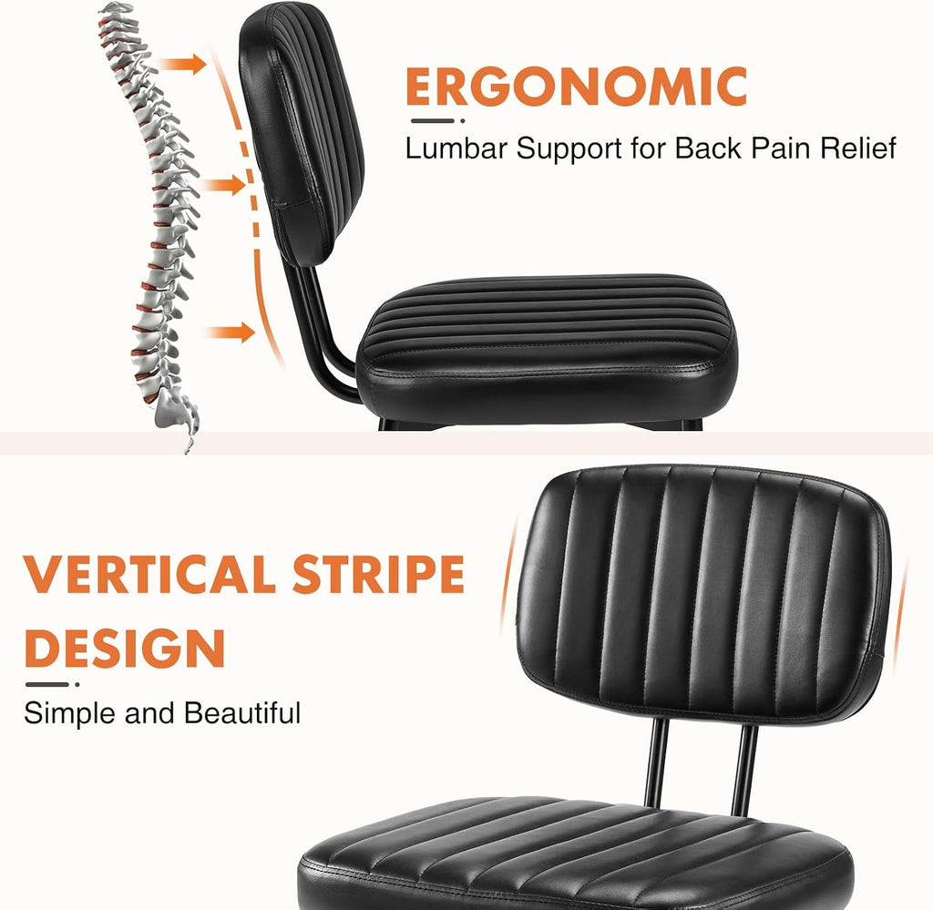 Sweetcrispy Dining Chairs Set of 4, Upholstered Mid Century Modern Kitchen Accent Chairs with Faux Leather Cushion Seat & Metal Legs for Home Office, Living Room - Black