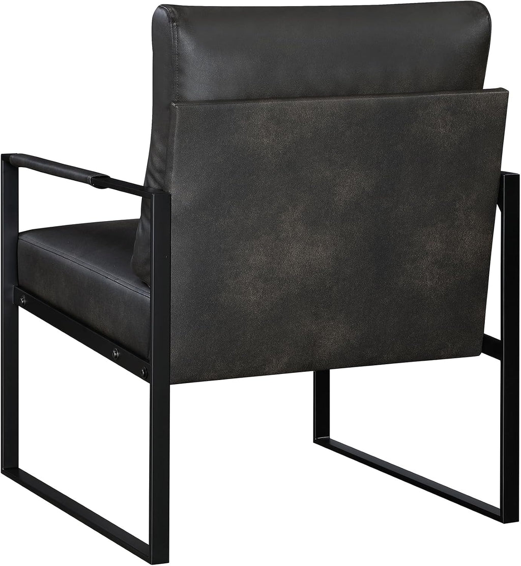 Lexicon Modern Accent Chair, Faux Leather Upholstered Living Room Chair With Wrapped Armrests,Arm Chair With Black Metal Frame,Comfy Single Chair For Living Room/Bedroom/Reading Room/Office,Dark Brown