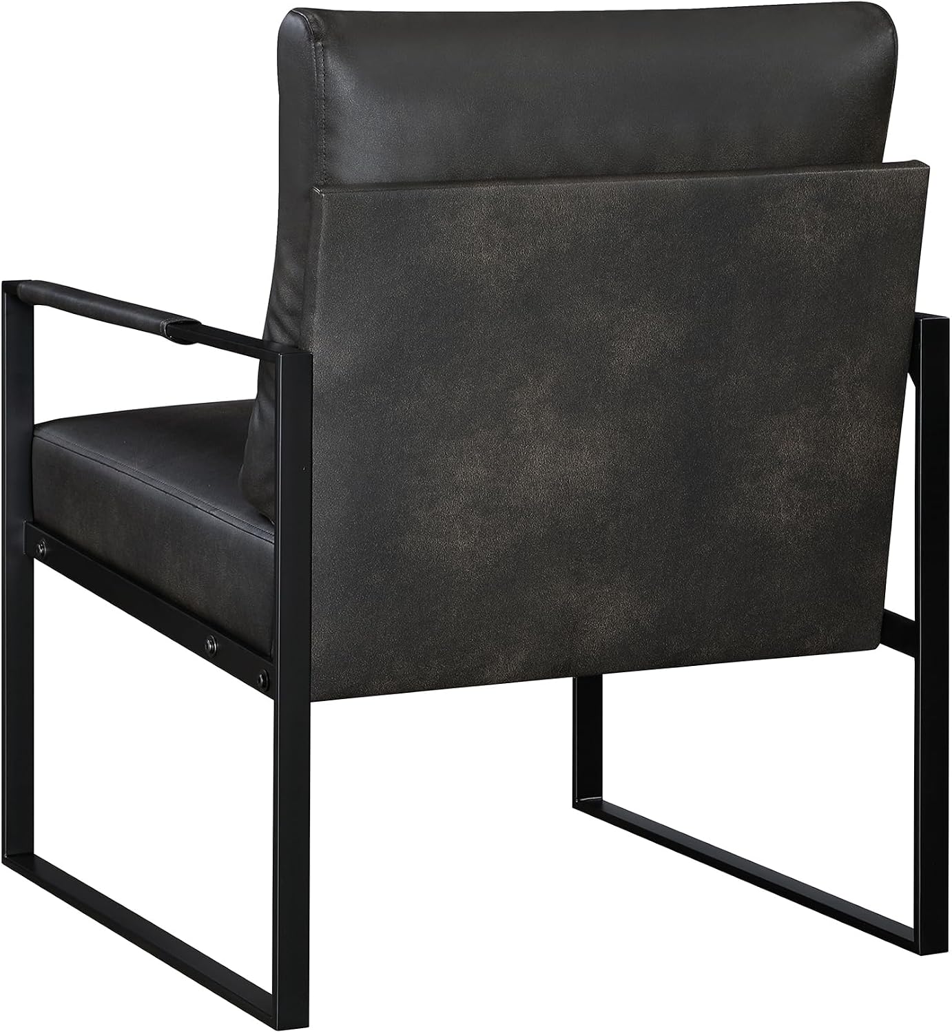 Lexicon Modern Accent Chair, Faux Leather Upholstered Living Room Chair With Wrapped Armrests,Arm Chair With Black Metal Frame,Comfy Single Chair For Living Room/Bedroom/Reading Room/Office,Dark Brown