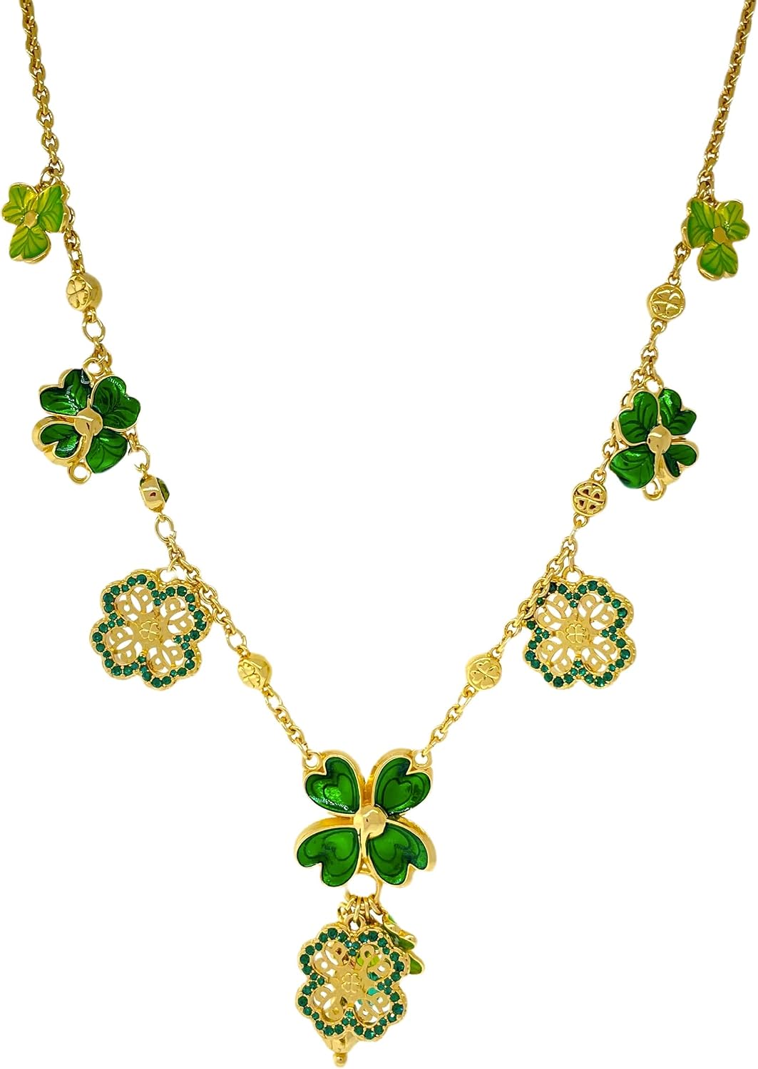 Shamrock St Patricks 18' Charm Necklace by Ritzy Couture DeLuxe-18k Gold Plating