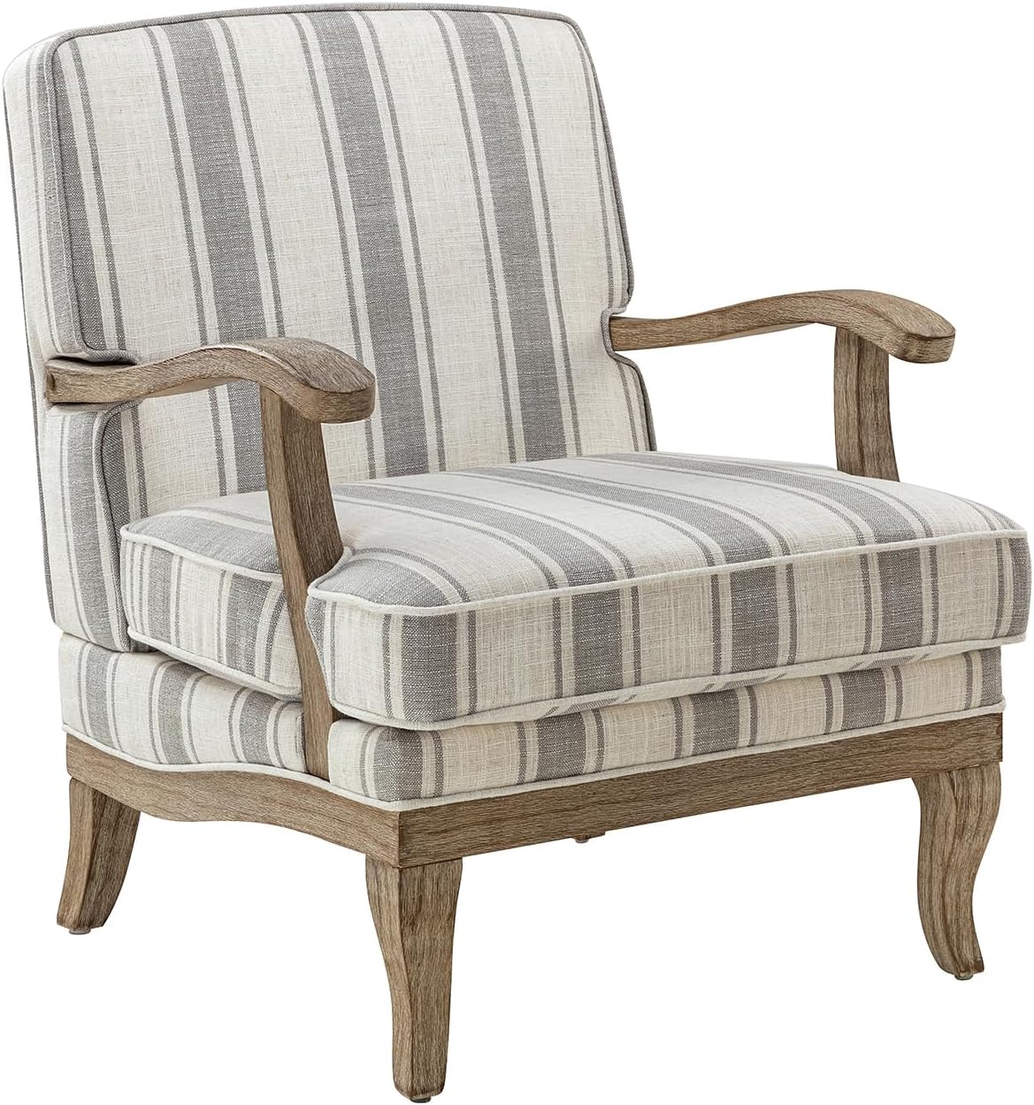 HULALA HOME Upholstered Accent Chair, Mid-Century Modern Striped Chair with Graceful Curves and Wooden Legs, Comfy Lounge Armchair Striped Accent Chairs for Living Room, Bedroom (Grey)