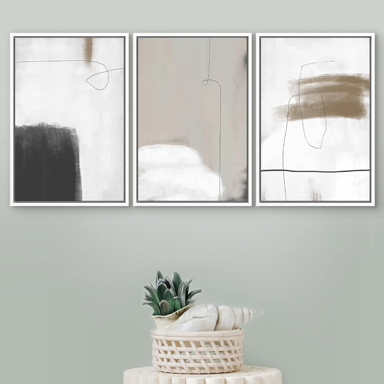 SIGNFORD Framed Canvas Print Wall Art Set Grunge Dark Watercolor Paint Stroke Abstract Shapes Illustrations Modern Art Bohemian Nordic Relax/Calm for Living Room, Bedroom, Office - 16'x24'x3 White