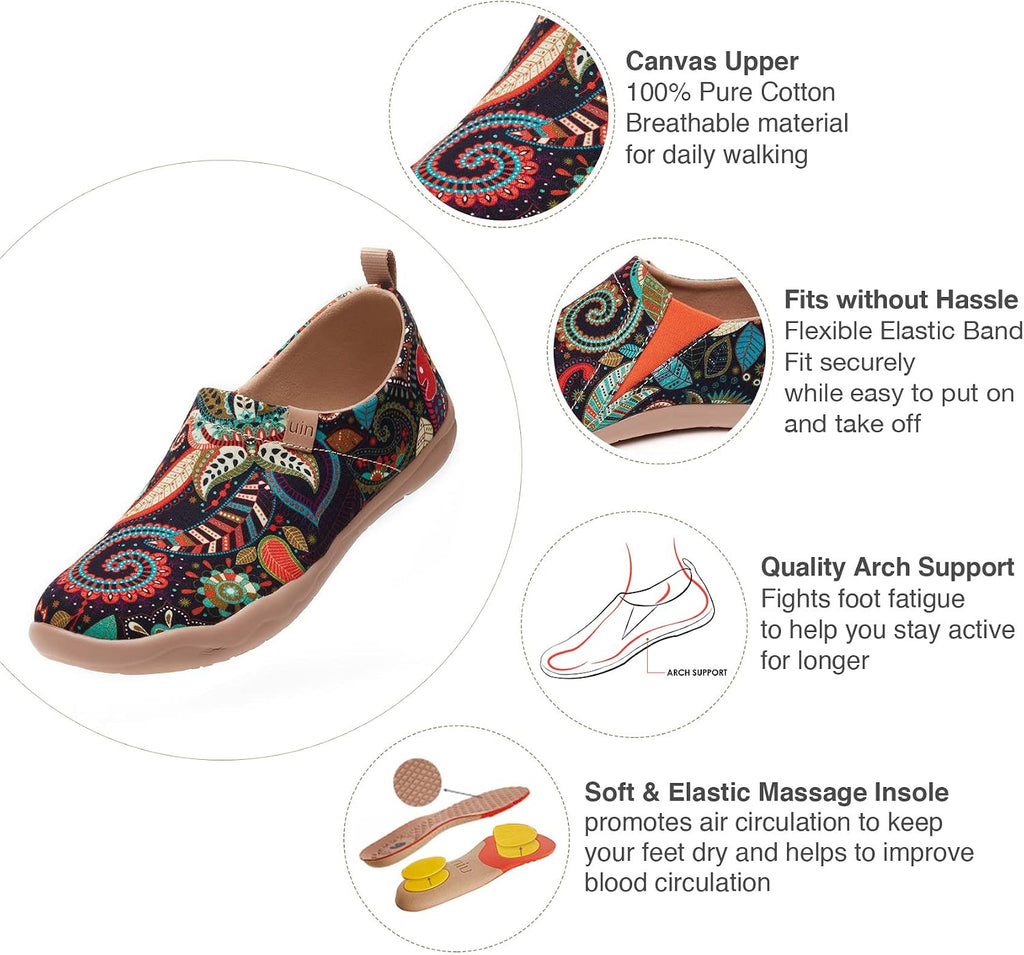 UIN Women's Slip On Shoes Colorful Comfortable Lightweight Art Travel Sneakers Casual Floral Stylish Everyday Loafers