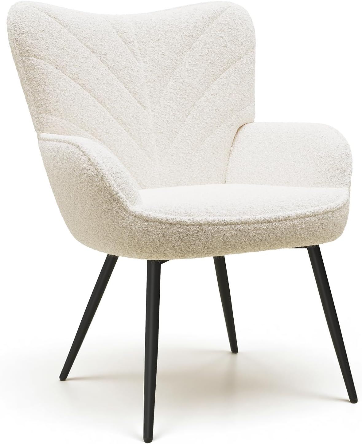 MALOL Mid-Century Modern Beige Sherpa Accent Chair, Upholstered Armchair for Living Room/Bedroom/Reading Corner, Curved Back & Padded Seat, High-Density Cushion, Metal Legs, Soft Cozy Fabric