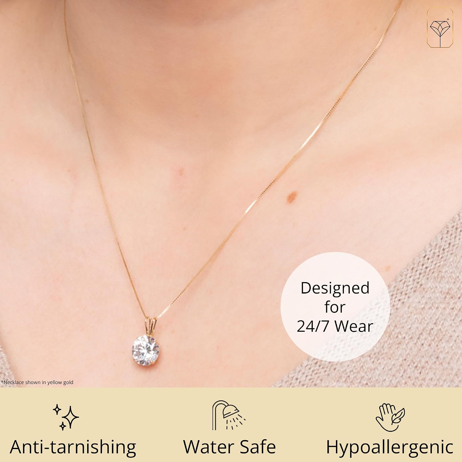 MAX + STONE 14k Gold 8mm Round Solitaire Cubic Zirconia Pendant Necklace for Women with 18 Inch Box Chain