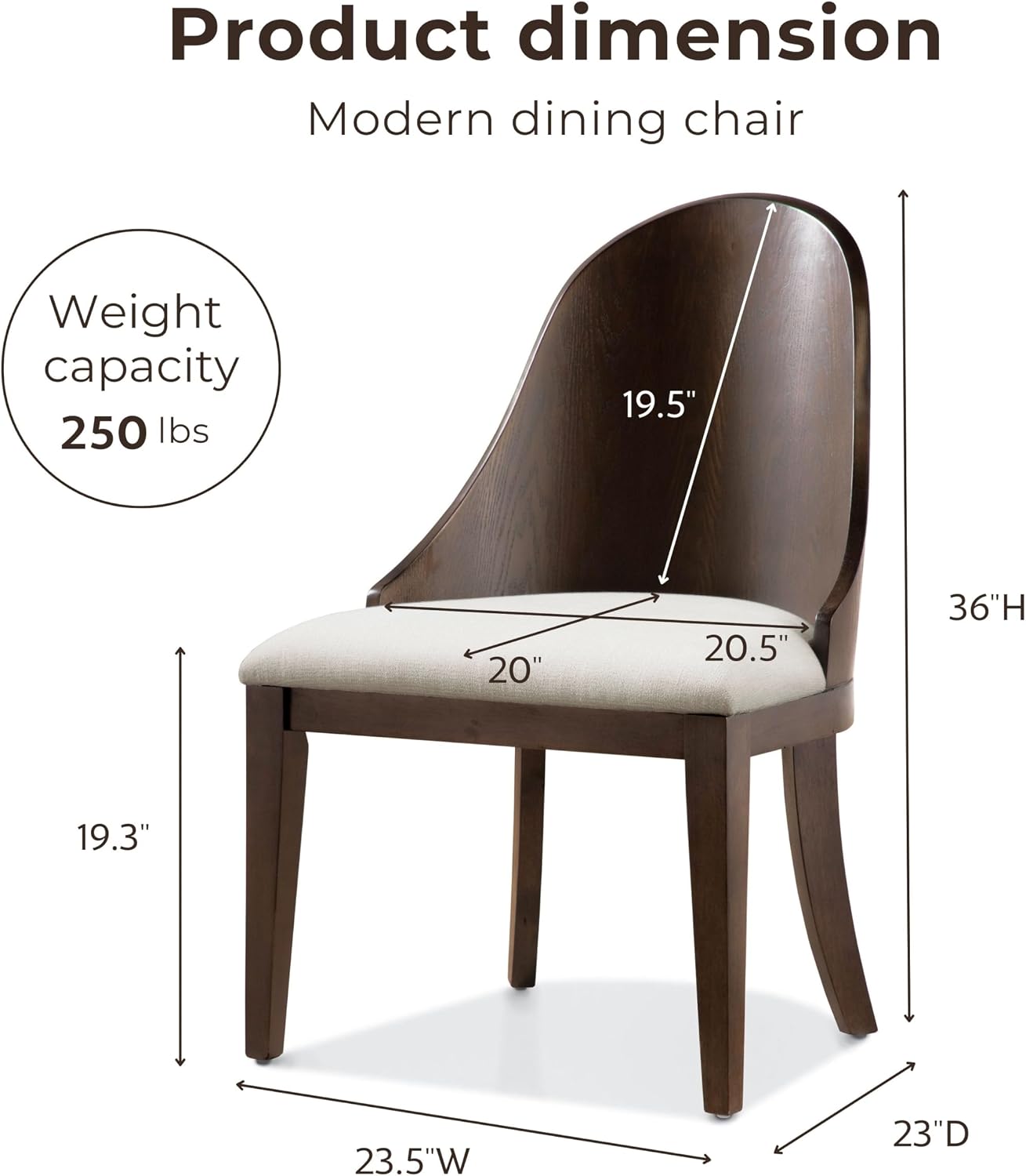 Furniture of America Goddard Modern Solid Wood Brown Dining Chairs Set of 2, Comfortable Upholstered Seating for Home, Kitchen, Living Room, Dark Walnut
