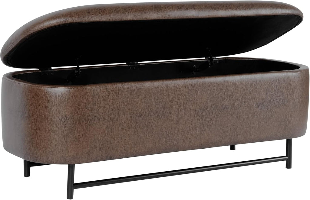 HomePop 46' Ellipse Storage Bench with Metal Legs - Brown Faux Leather