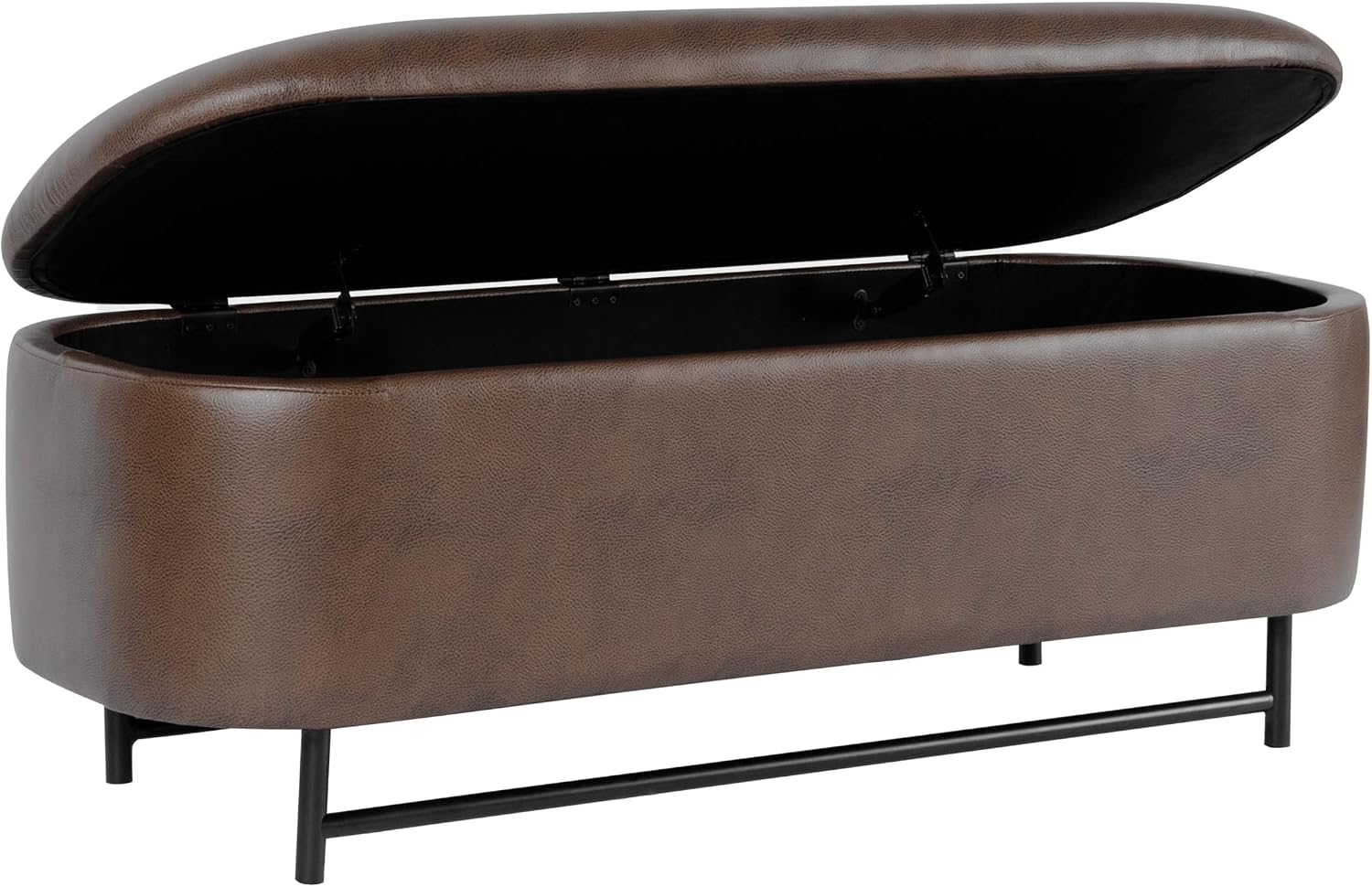 HomePop 46' Ellipse Storage Bench with Metal Legs - Brown Faux Leather