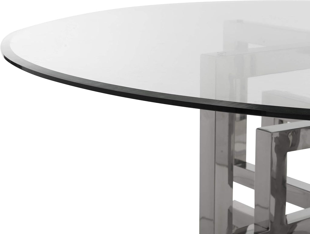 Safavieh Couture Home Harlan Chrome Stainless Steel and Glass Top Round Dining Table