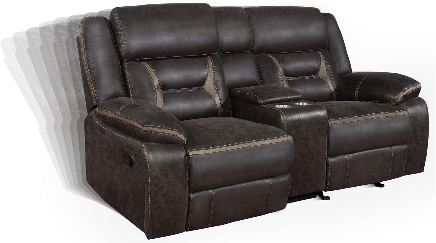 Coaster Home Furnishings - Greer - Leatherette Upholstered Reclining Sofa Set with Built-in Cupholders, Lift Top Storage Console, and Drop-Down Table - Living Room - Brown - 651354-S2