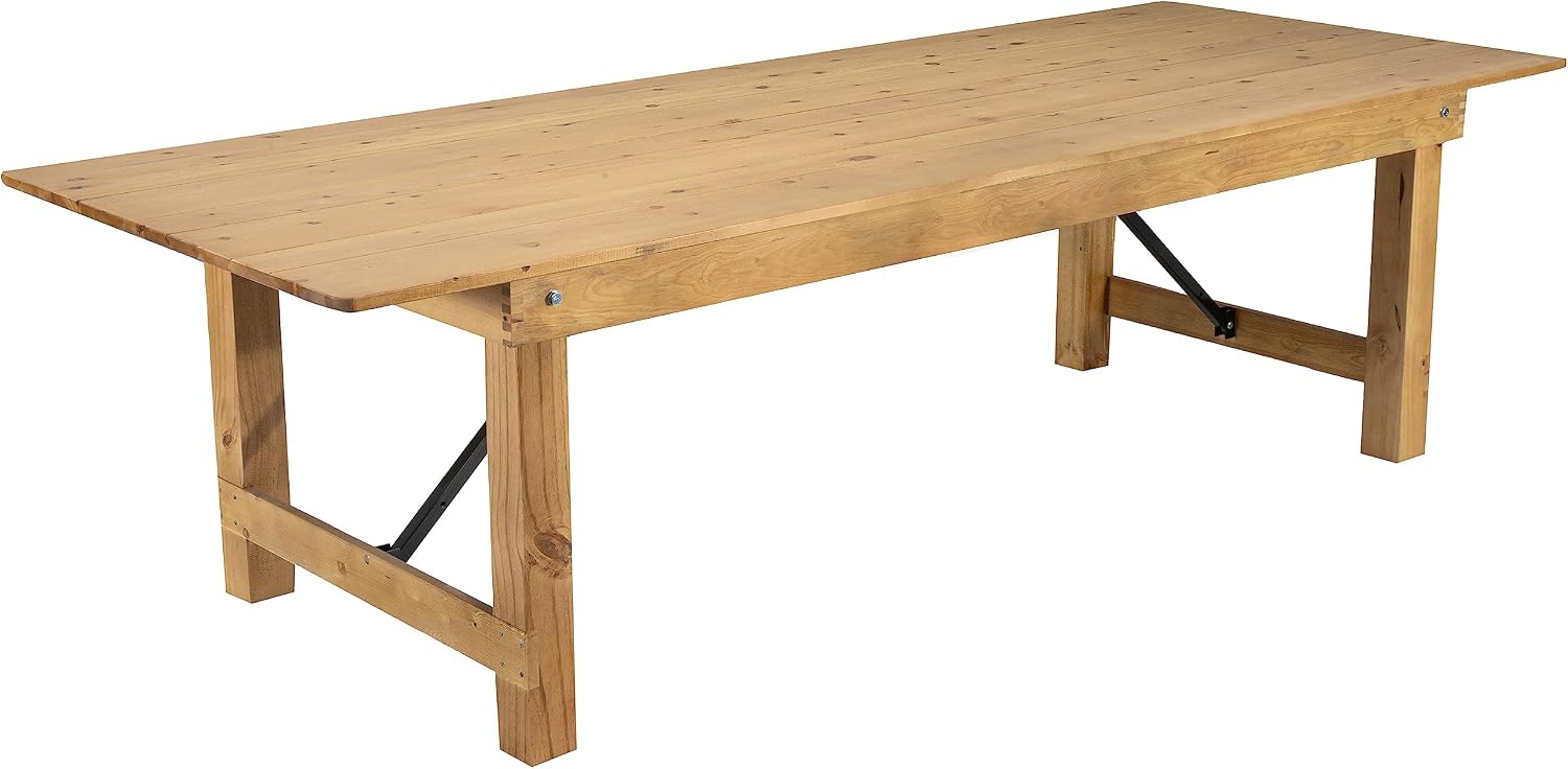 Flash Furniture Hercules Commercial Grade Farmhouse Dining Table | Solid Pine Foldable Table for 10 in Antique Rustic Light Natural | Rustic Charm for Home and Events