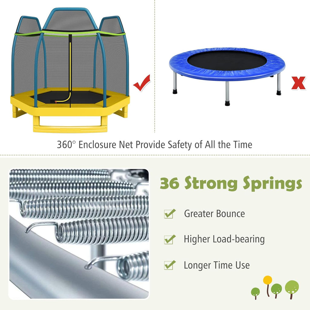 Giantex 7 Ft Trampoline for Kids, Heavy Duty Steel Frame Small Mini Toddler Trampoline, Great Gifts for Boys Girls, Outdoor Indoor Kids Trampoline with Net, for Age 3-8
