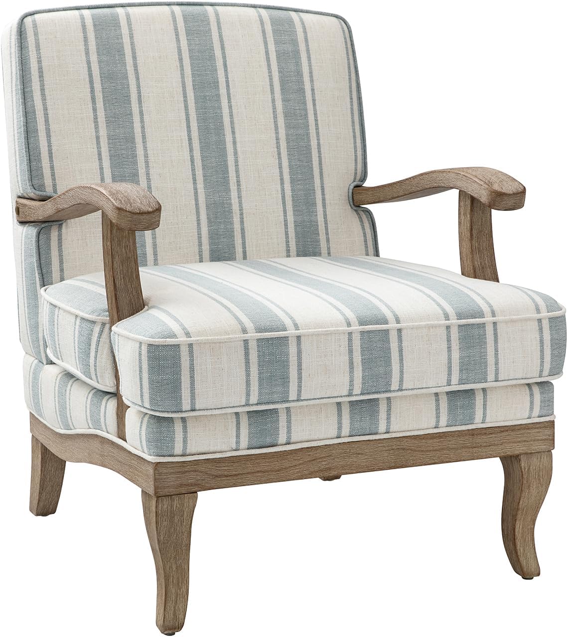 HULALA HOME Upholstered Accent Chair, Mid-Century Modern Striped Chair with Graceful Curves and Wooden Legs, Comfy Lounge Armchair Striped Accent Chairs for Living Room, Bedroom (Blue)