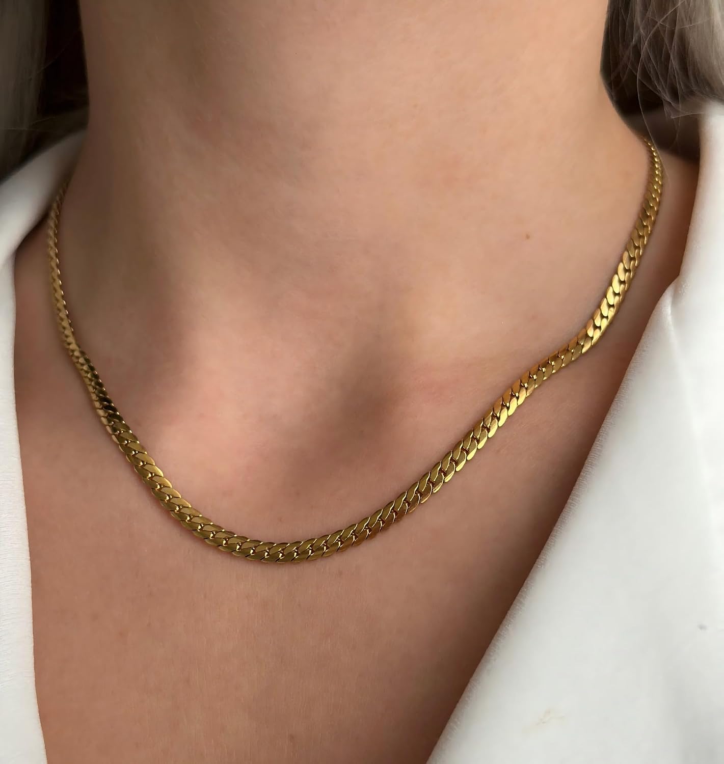 Gold Chain for Women & Men,14K Gold Necklace for Men &Women Flat Snake Chains for Womens Herringbone Curb Choker Chains Necklaces 3MM Width，18' 20' 22' 24'