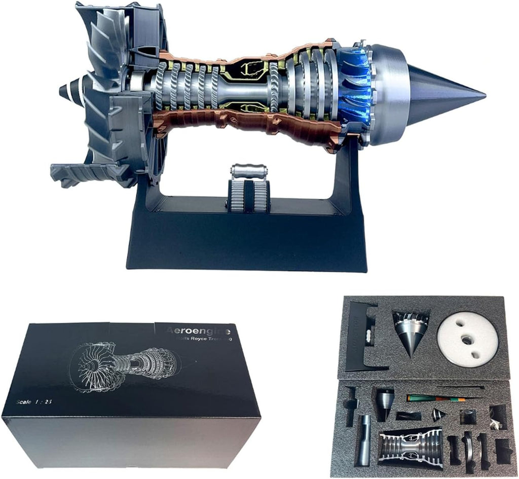 Jet Turbofan Engine Model Kits That Runs,Visible Turbojet Aircraft Engine with Blue LED Light,Adjustable Speed,Science Aero Engine Education Toy,Desk Gift for Adult (Assembly Version - Blue Light)