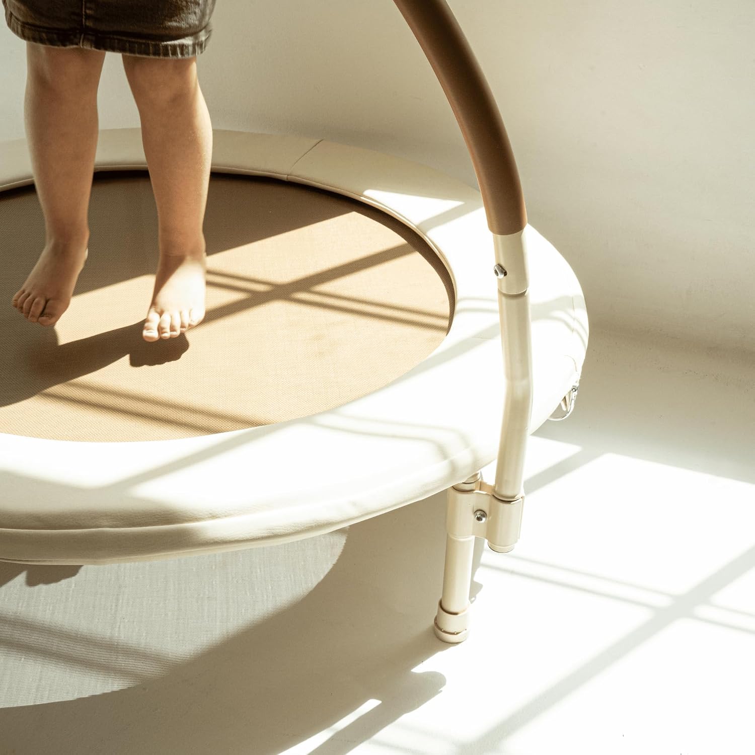 36' Kids and Toddler Mini Trampoline, Aesthetic Indoor and Outdoor Small Baby Trampoline with Removable Handle, Ultra Safe No-Gap Elastic Spring Design