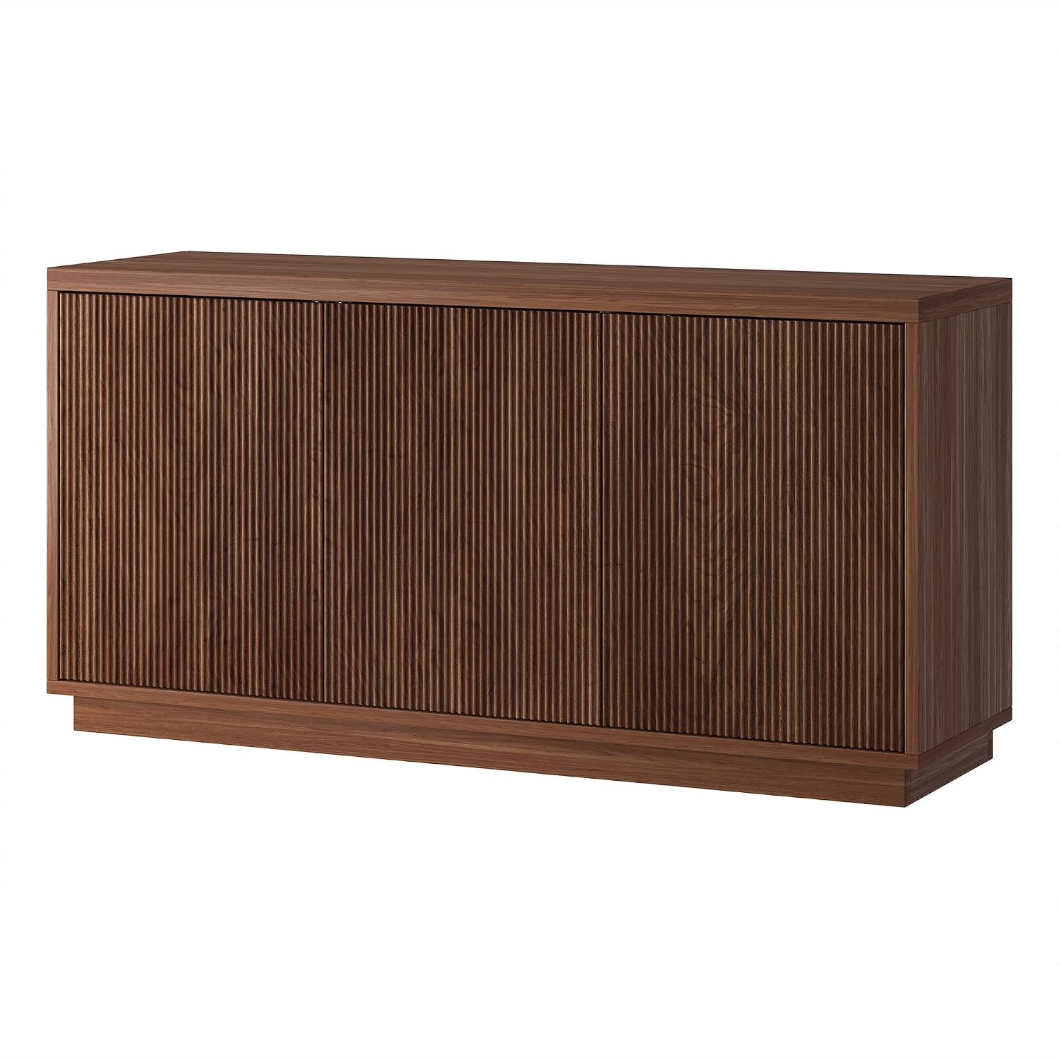 Henn&Hart Fluted TV Stand for TVs up to 55'' with 3 Swing Out Ribbed Doors and Adjustable Shelves for Living Room, Family Room, or Office, Medium Walnut