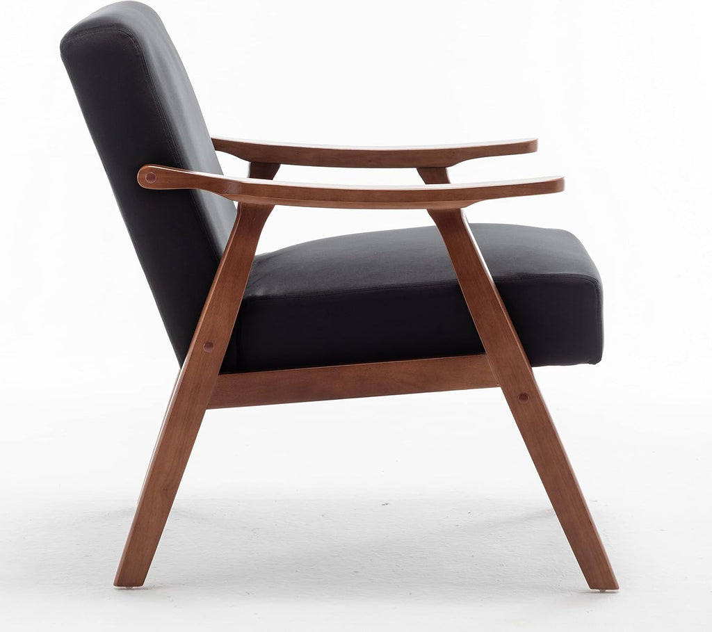 Container Furniture Direct Accent Chair with Microfiber Upholstery and Solid Wood Frame, Classic Mid-Century Modern Living Room Furniture for Extra Seating, Black