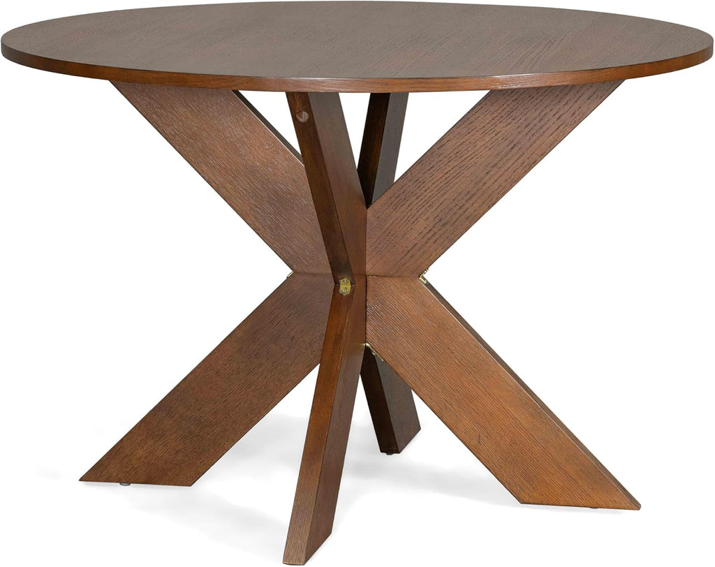 Christopher Knight Home Taliyah Round Dining Table for 5, MDF Round Top Modern Kitchen Table, Premium Quality Farmhouse Dining Room Table, Wooden Accent Table, Brown